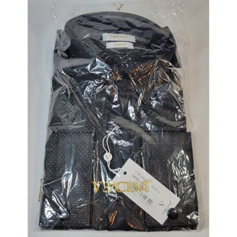 Vercini Shirt Men's S Black Long Sleeve Slim Fit Button-Up